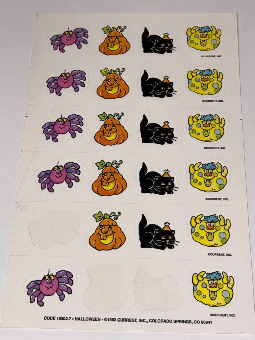 Vintage Current Inc Halloween Stickers Pumpkin Black Cat Purple Spider Monster